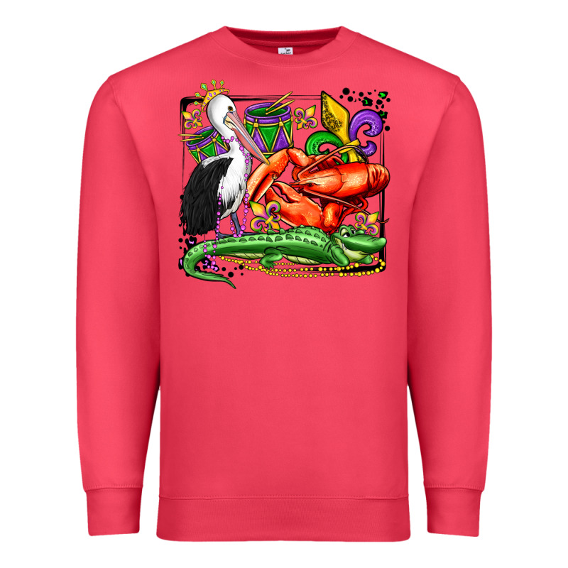 Mardi Gras Pelican Crawfish Crocodile Premium Sweatshirt by OliviaCreatesArt | Teevron