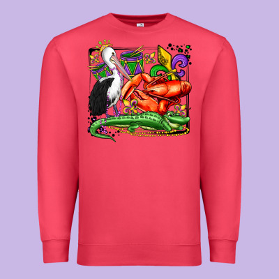 Mardi Gras Pelican Crawfish Crocodile Premium Sweatshirt Designed By Oliviacreatesart