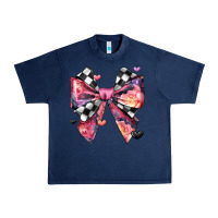 Navy coquette bow floral checkered pattern Urban Heavy Tee - JahusDesignShop