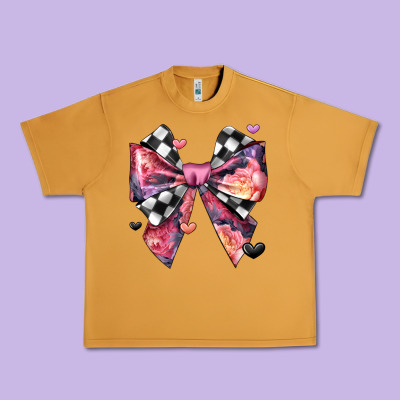 Coquette Bow Floral Checkered Pattern Urban Heavy Tee Designed By Jahusdesignshop