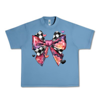 Pebble Blue coquette bow floral checkered pattern Urban Heavy Tee - JahusDesignShop