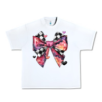White coquette bow floral checkered pattern Urban Heavy Tee - JahusDesignShop