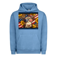 Pigment Pebble Blue Western 4th Of July Cow Urban Hoodie - LillyAllenDesigns