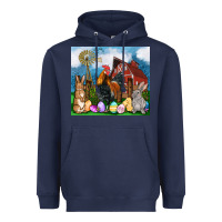 Navy Farm animals 20oz Heavyweight Hoodie - OliviaCreatesArt