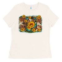 Bone sunflower gemstone leopard cowhide horseshoe background Ladies Tee - Artiststas