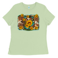 Matcha sunflower gemstone leopard cowhide horseshoe background Ladies Tee - Artiststas