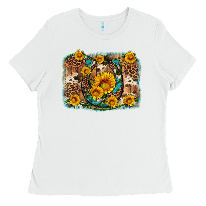 Sunflower Gemstone Leopard Cowhide Horseshoe Background Ladies Tee by Artiststas | Teevron