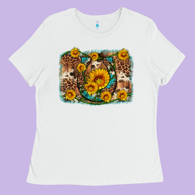 Sunflower Gemstone Leopard Cowhide Horseshoe Background Ladies Tee Designed By Artiststas