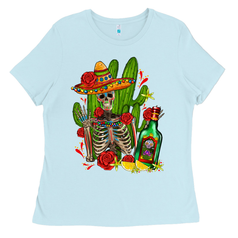 Skeleton With Sombrero And Tequila Ladies Tee by AdoDesignShop | Teevron