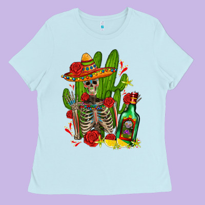 Skeleton With Sombrero And Tequila Ladies Tee Designed By Adodesignshop