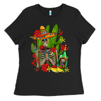 Black skeleton with sombrero and tequila Ladies Tee - AdoDesignShop