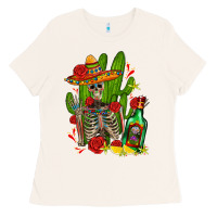Bone skeleton with sombrero and tequila Ladies Tee - AdoDesignShop