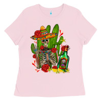 Bubblegum Pink skeleton with sombrero and tequila Ladies Tee - AdoDesignShop