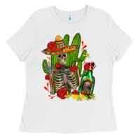 White skeleton with sombrero and tequila Ladies Tee - AdoDesignShop