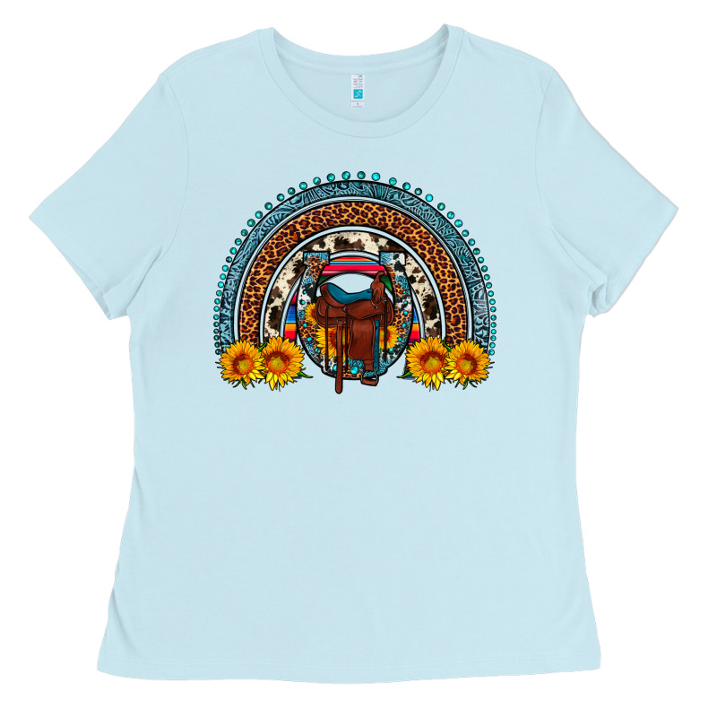 Saddle Sunflower Horseshoe Rainbow Ladies Tee by Artiststas | Teevron