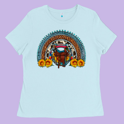 Saddle Sunflower Horseshoe Rainbow Ladies Tee Designed By Artiststas