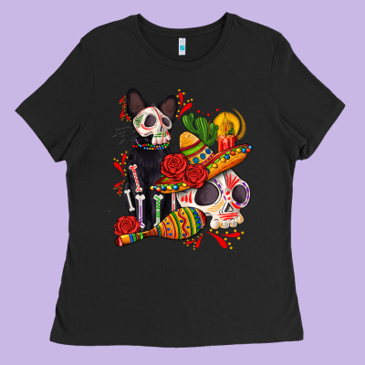 Mexican Dead Day With Skeleton Cat Ladies Tee Designed By Adodesignshop