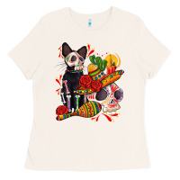 Bone mexican dead day with skeleton cat Ladies Tee - AdoDesignShop
