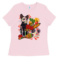 Bubblegum Pink mexican dead day with skeleton cat Ladies Tee - AdoDesignShop