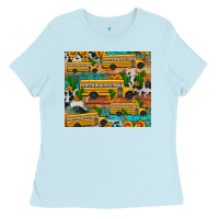 Baby Blue school bus cactus sunflower Ladies Tee - Artiststas