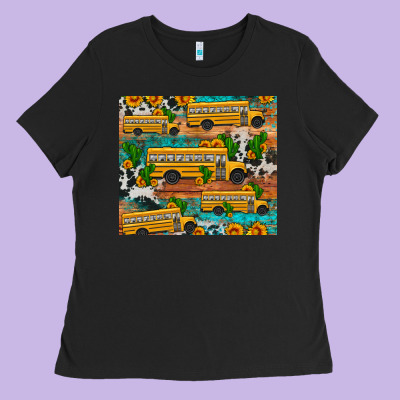 School Bus Cactus Sunflower Ladies Tee Designed By Artiststas