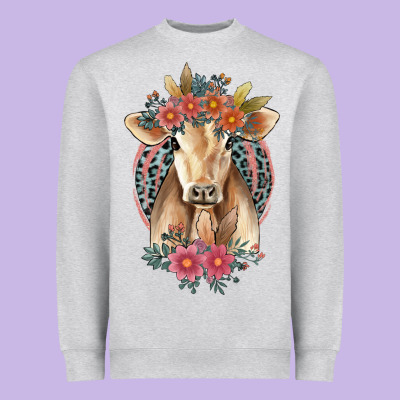 Flower Cow Heavyweight Sweatshirt Designed By Jasminsmagicworld