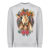 Heather Grey flower cow Heavyweight Sweatshirt - Jasminsmagicworld