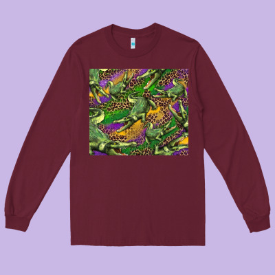 Mardi Gras Louisiana Crocodile Leopard Long Sleeve Tee Designed By Ranaportraitstore