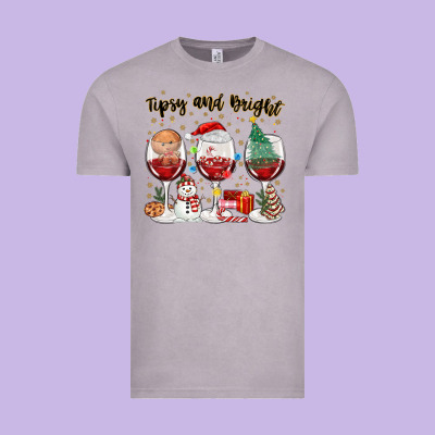 Tipsy And Bright Christmas Vintage Tee Designed By Maliassmallbusiness