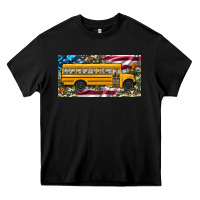 Black school bus camouflage american flag license plate Heavy Core Tee - Artiststas