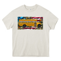 School Bus Camouflage American Flag License Plate Heavy Core Tee | Teevron