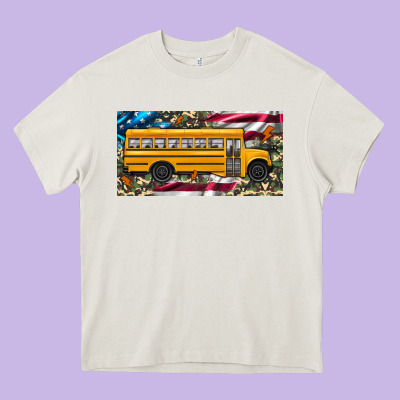School Bus Camouflage American Flag License Plate Heavy Core Tee Designed By Artiststas