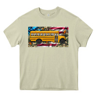 Mossy school bus camouflage american flag license plate Heavy Core Tee - Artiststas