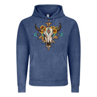 Vintage Denim bull skull with aztec sunflower leopard Vintage Hoodie - MaliasSmallBusiness