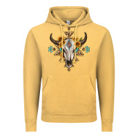 Vintage Mustard bull skull with aztec sunflower leopard Vintage Hoodie - MaliasSmallBusiness