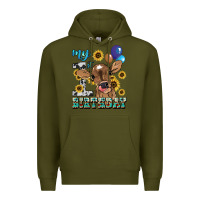 Army Green My first Birthday baby cow sunflower Premium Hoodie - HowdyJamesFarm