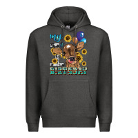 Charcoal Heather My first Birthday baby cow sunflower Premium Hoodie - HowdyJamesFarm