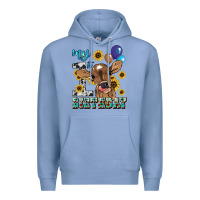 Colony Blue My first Birthday baby cow sunflower Premium Hoodie - HowdyJamesFarm