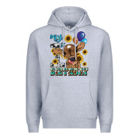 Heather Grey My first Birthday baby cow sunflower Premium Hoodie - HowdyJamesFarm