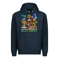 Navy My first Birthday baby cow sunflower Premium Hoodie - HowdyJamesFarm