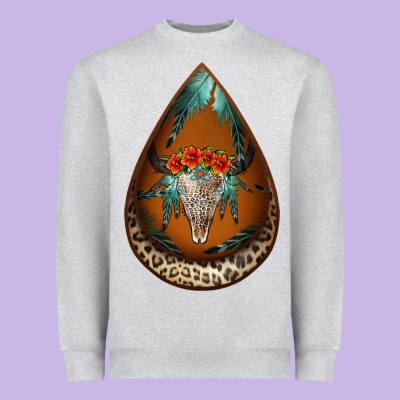 Leopard Bullskull Teardrop Earrings Heavyweight Sweatshirt Designed By Jasminsmagicworld