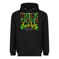 Black St. Patrick's Thick thighs lucky vibes Heavyweight Hoodie - OliviaCreatesArt
