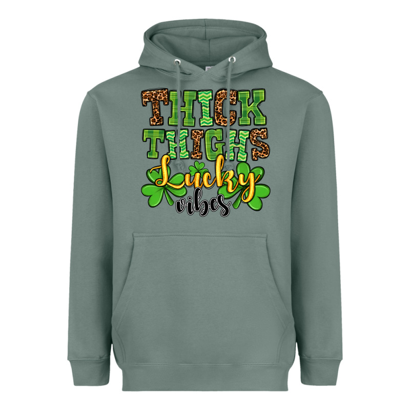 St. Patrick's Thick Thighs Lucky Vibes Heavyweight Hoodie by OliviaCreatesArt | Teevron