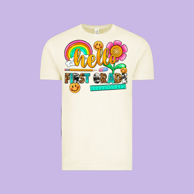 Hello First Grade Vintage Tee Designed By Nancycooperartshop