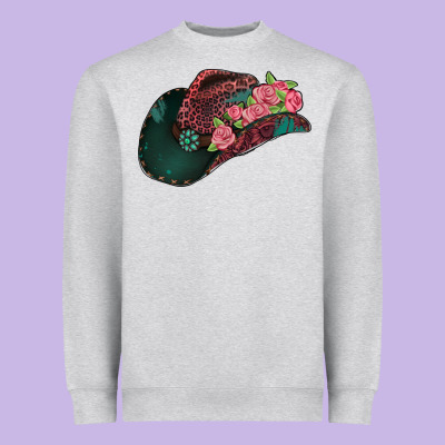 Leopard Flowers Cowboy Hat Heavyweight Sweatshirt Designed By Jasminsmagicworld