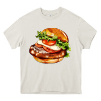 Cream American hamburger Heavy Core Tee - AdoDesignShop