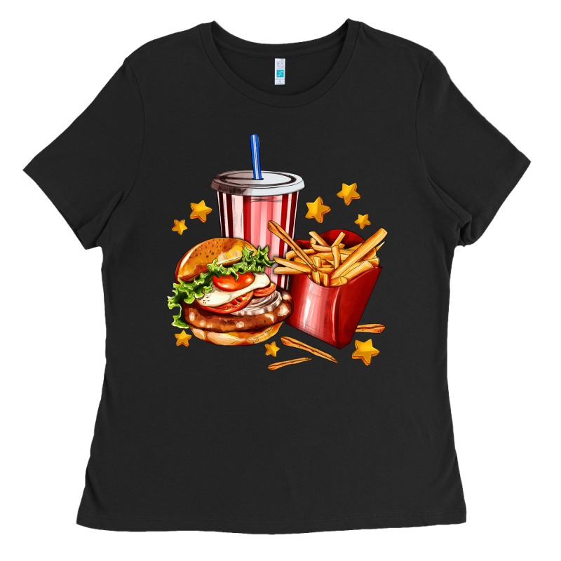Hamburger Potatoes And Coke Ladies Tee by AdoDesignShop | Teevron