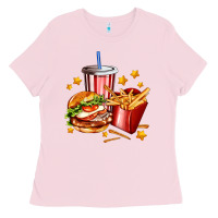 Bubblegum Pink hamburger potatoes and coke Ladies Tee - AdoDesignShop