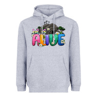 Heather Grey Easter Day He is alive Heavyweight Hoodie - OliviaCreatesArt