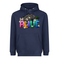 Navy Easter Day He is alive Heavyweight Hoodie - OliviaCreatesArt